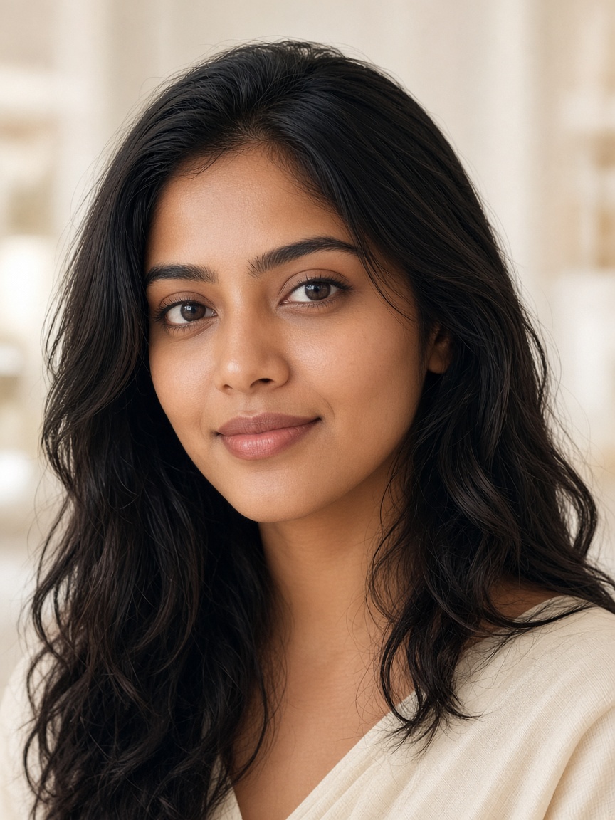Woman with naturally defined brows and an understated finish